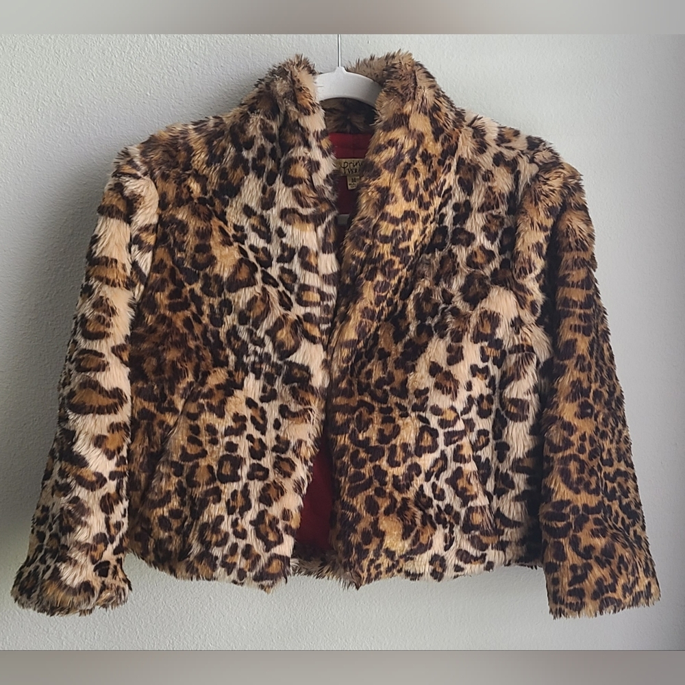 Princess Vera Wang - Kid's Sassy Faux  Cheetah Coat, Bomber Style Coat, Sz M